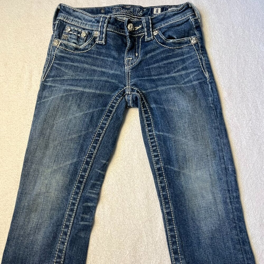 Miss Me Girls Capri Jeans Size 8 Rhinestone Embellished Back Pockets Distressed